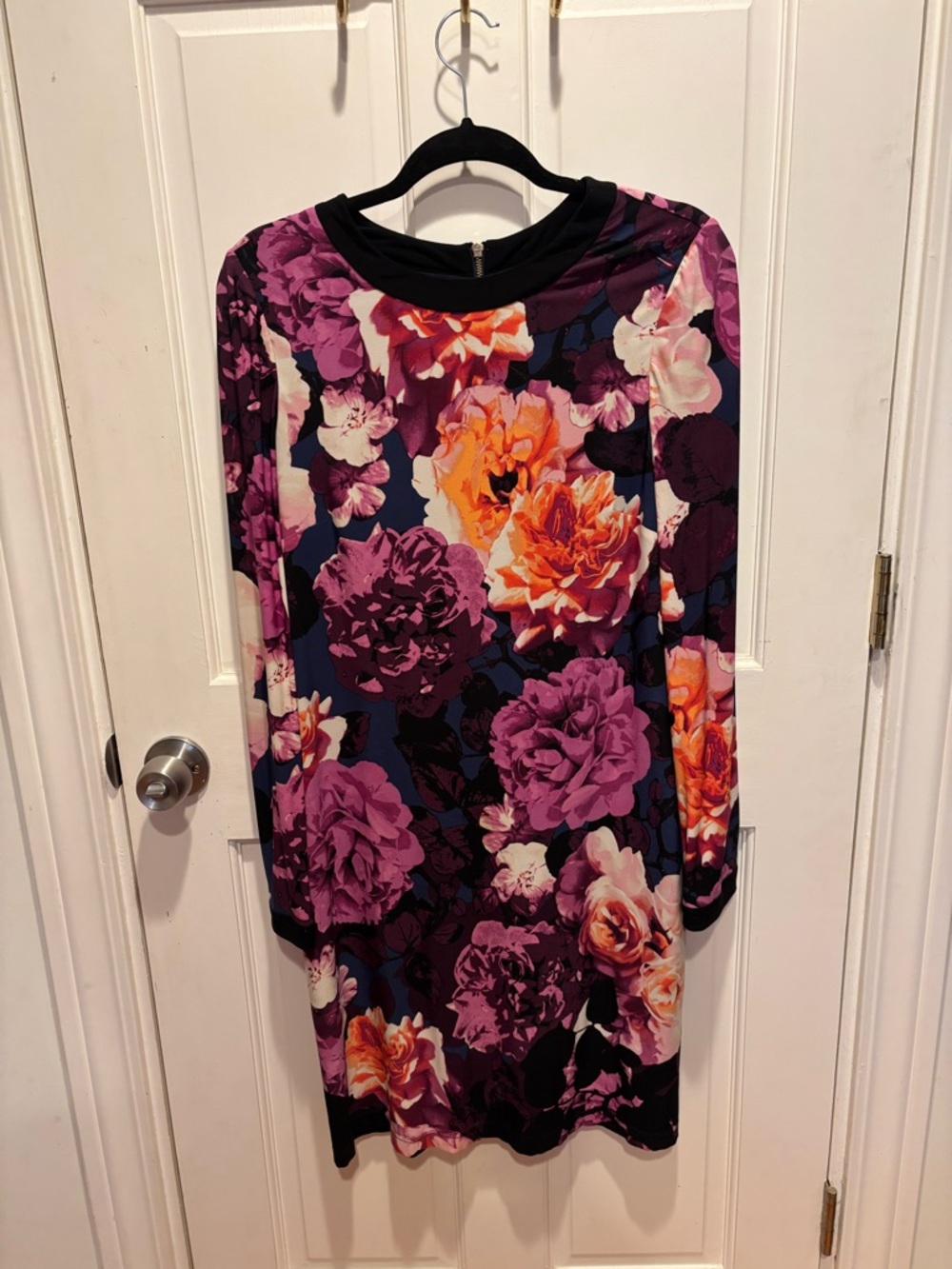 Eliza J Purple Floral Long Sleeve Shift Dress with Zip Back
